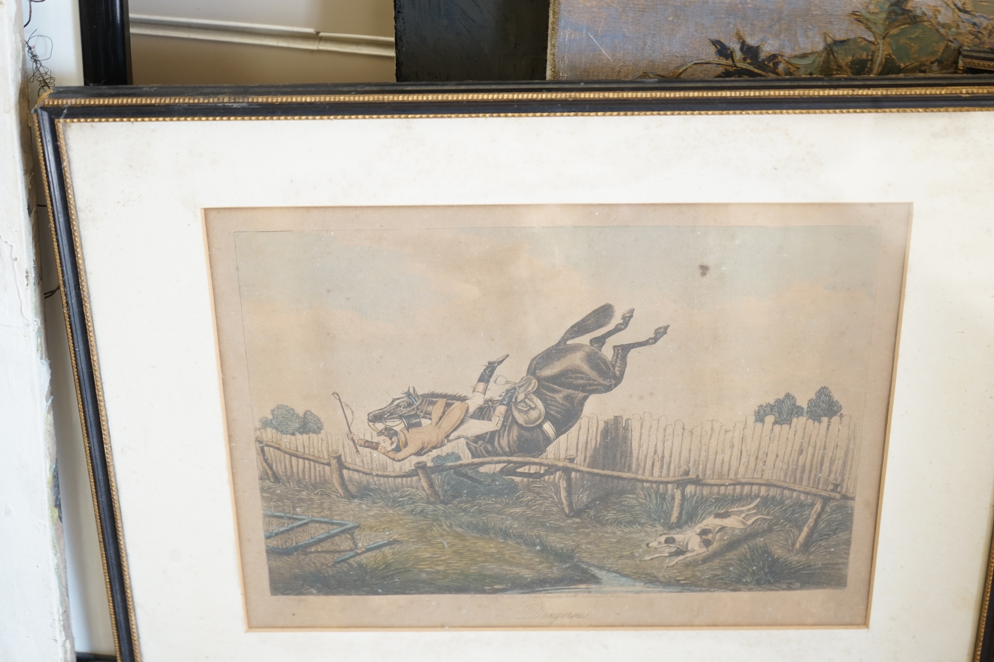 After Henry Alken (1785-1851), pair of colour prints, 'Unpleasant' and 'Dangerous', 24.5 x 31cm. Condition - poor